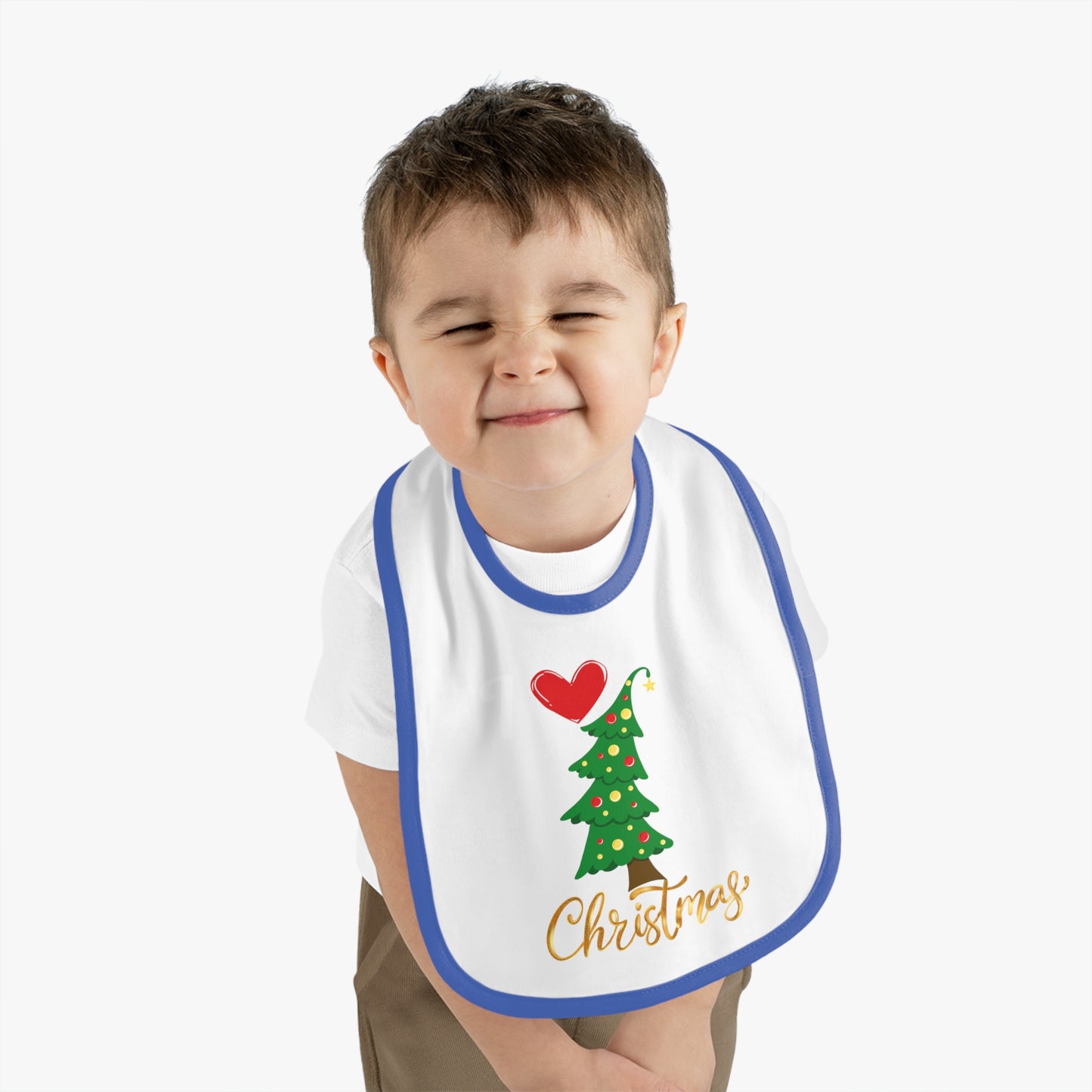 I love Christmas, Baby Contrast Trim Jersey Bib