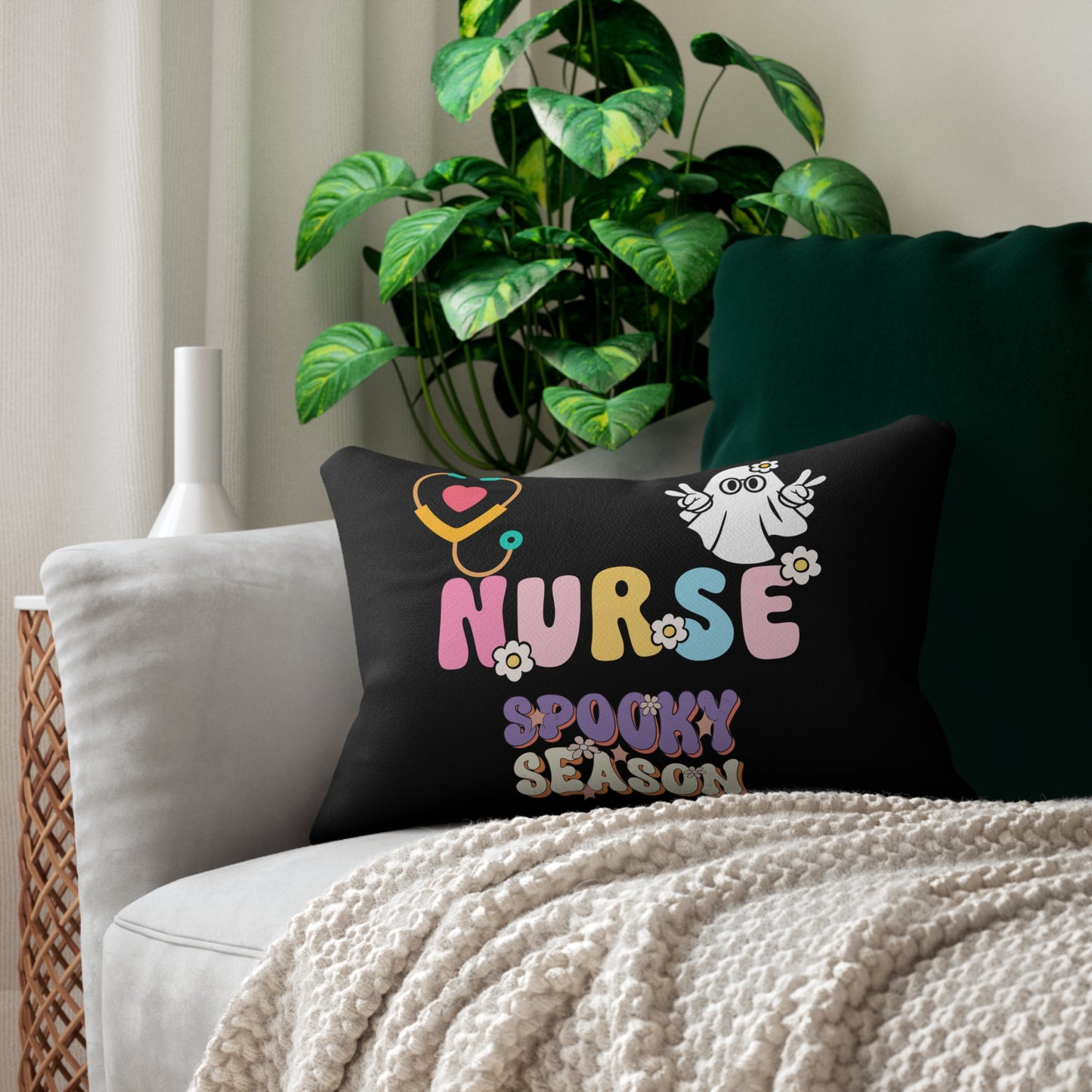 Halloween Nurse spooky season. Spun Polyester Lumbar Pillow