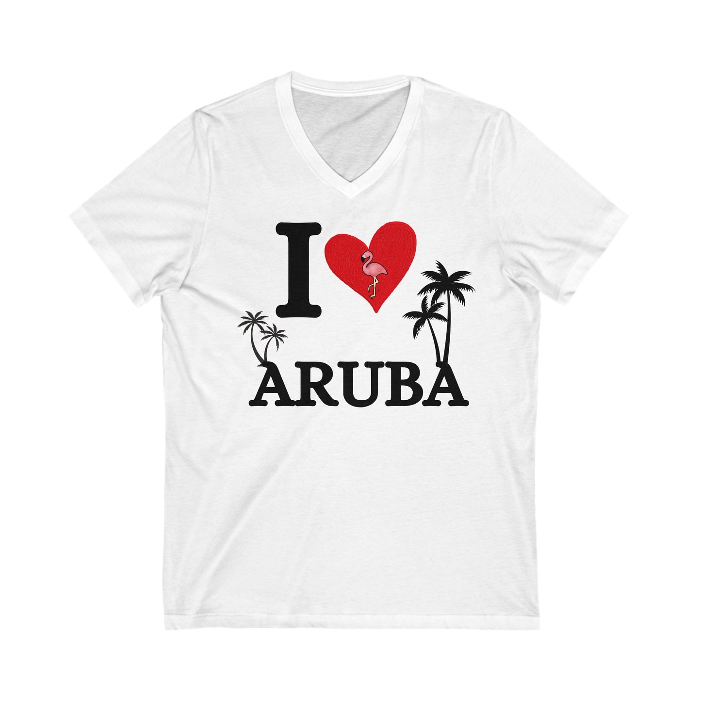 I love Aruba Unisex Jersey Short Sleeve V-Neck Tee