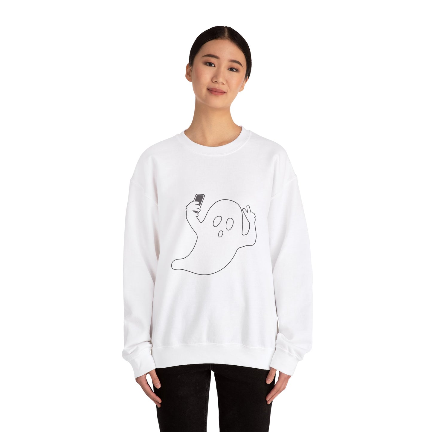 Halloween Ghost selfie Unisex Heavy Blend™ Crewneck Sweatshirt