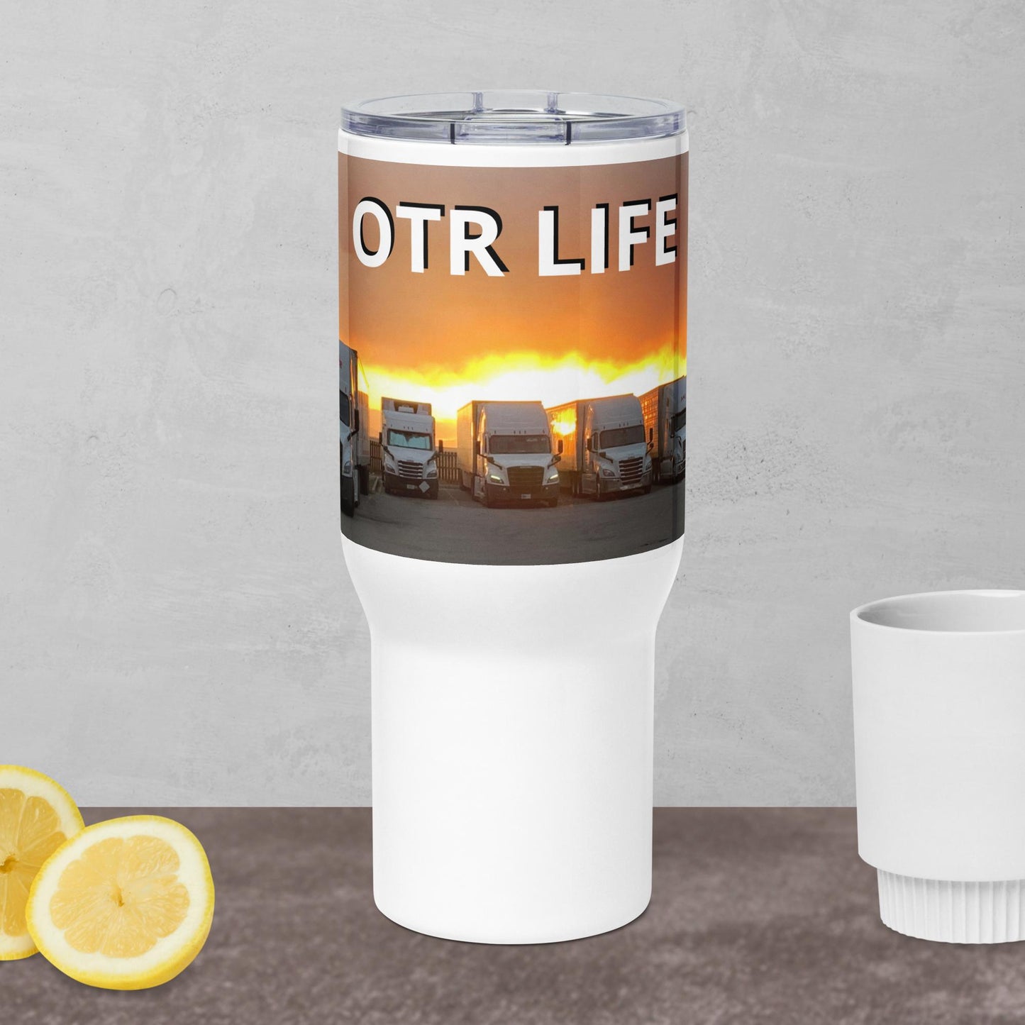 Trucker Travel mug with a handle