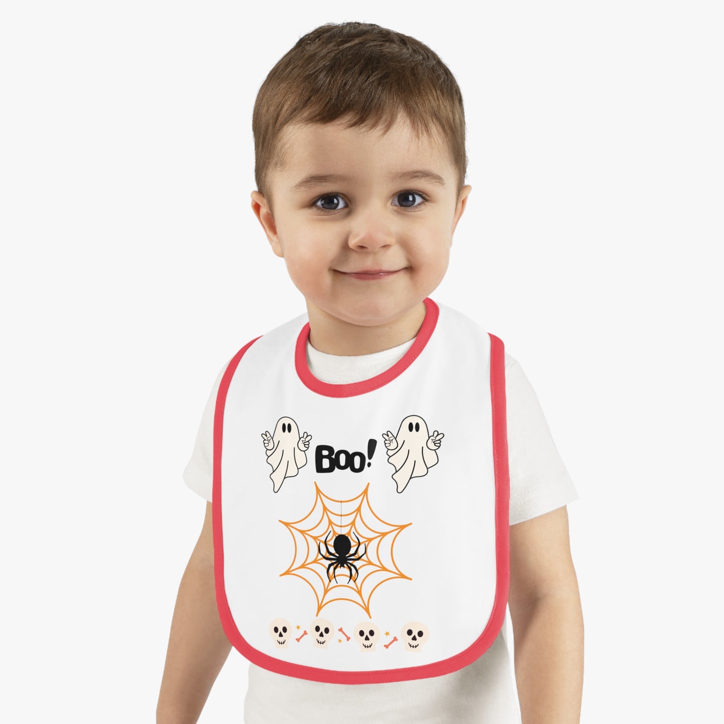 Happy Halloween boo, Baby Contrast Trim Jersey Bib