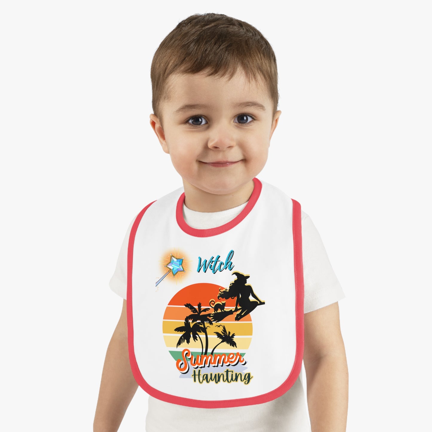 Happy Halloween witch summer, Baby Contrast Trim Jersey Bib