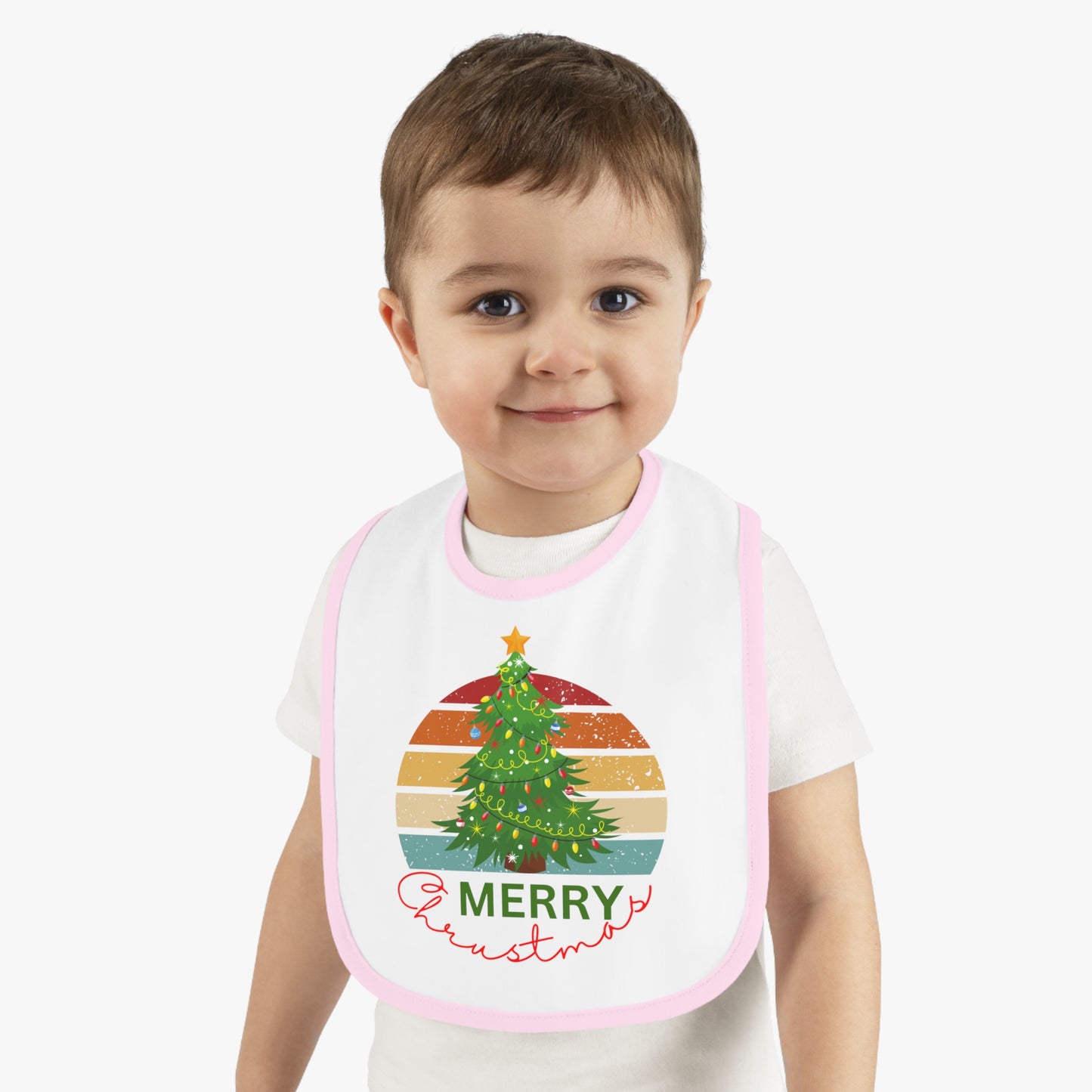 Merry Christmas, Baby Contrast Trim Jersey Bib