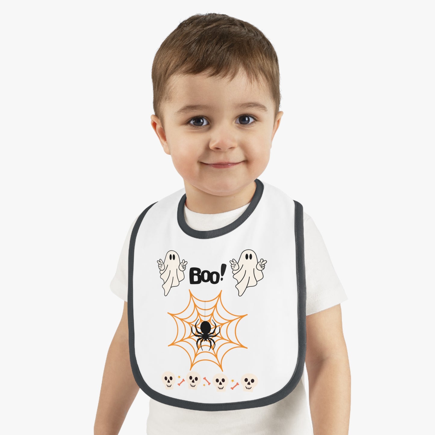 Happy Halloween boo, Baby Contrast Trim Jersey Bib