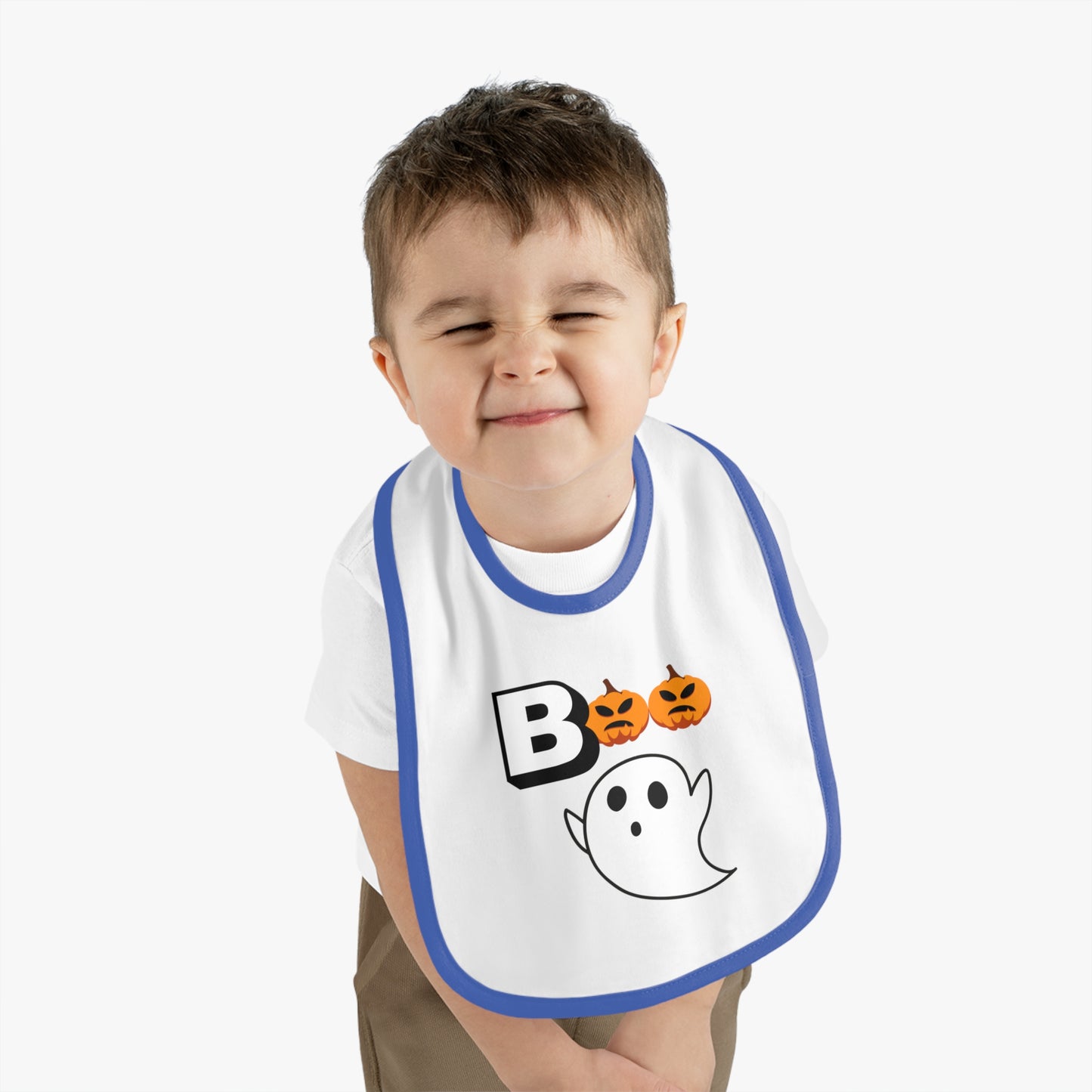 Happy Halloween Boo, Baby Contrast Trim Jersey Bib