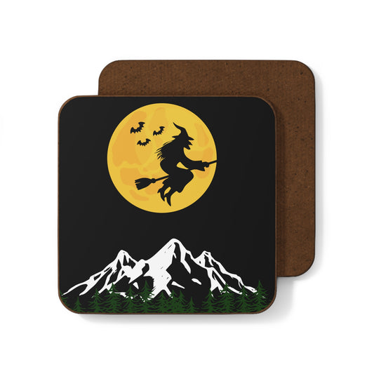 Halloween Witch Flying, Hardboard Back Coaster