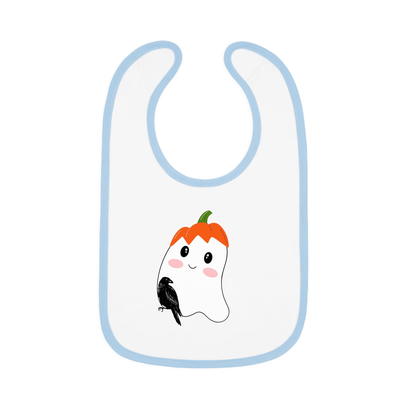 Happy Halloween, Bird with ghost, Baby Contrast Trim Jersey Bib