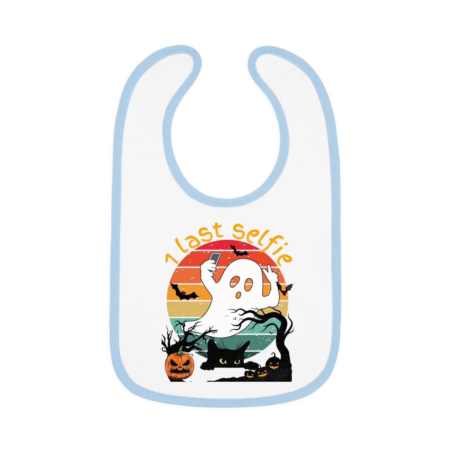 Happy Halloween, 1 last selfie, Baby Contrast Trim Jersey Bib