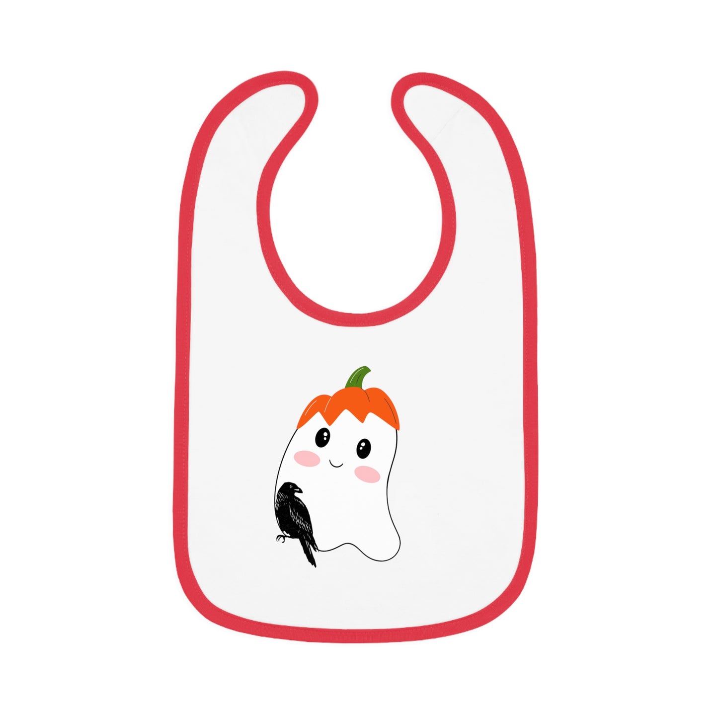 Happy Halloween, Bird with ghost, Baby Contrast Trim Jersey Bib