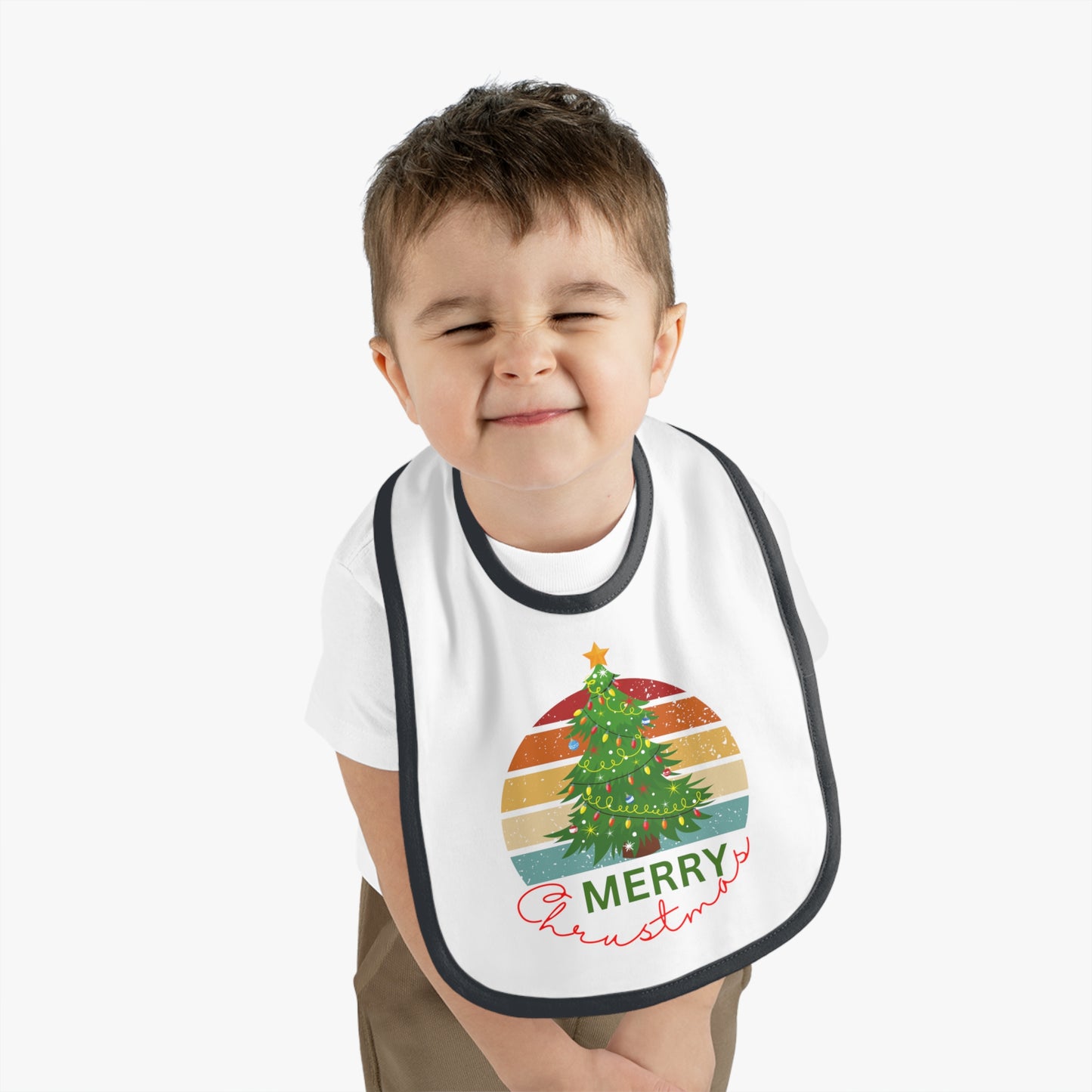 Merry Christmas, Baby Contrast Trim Jersey Bib