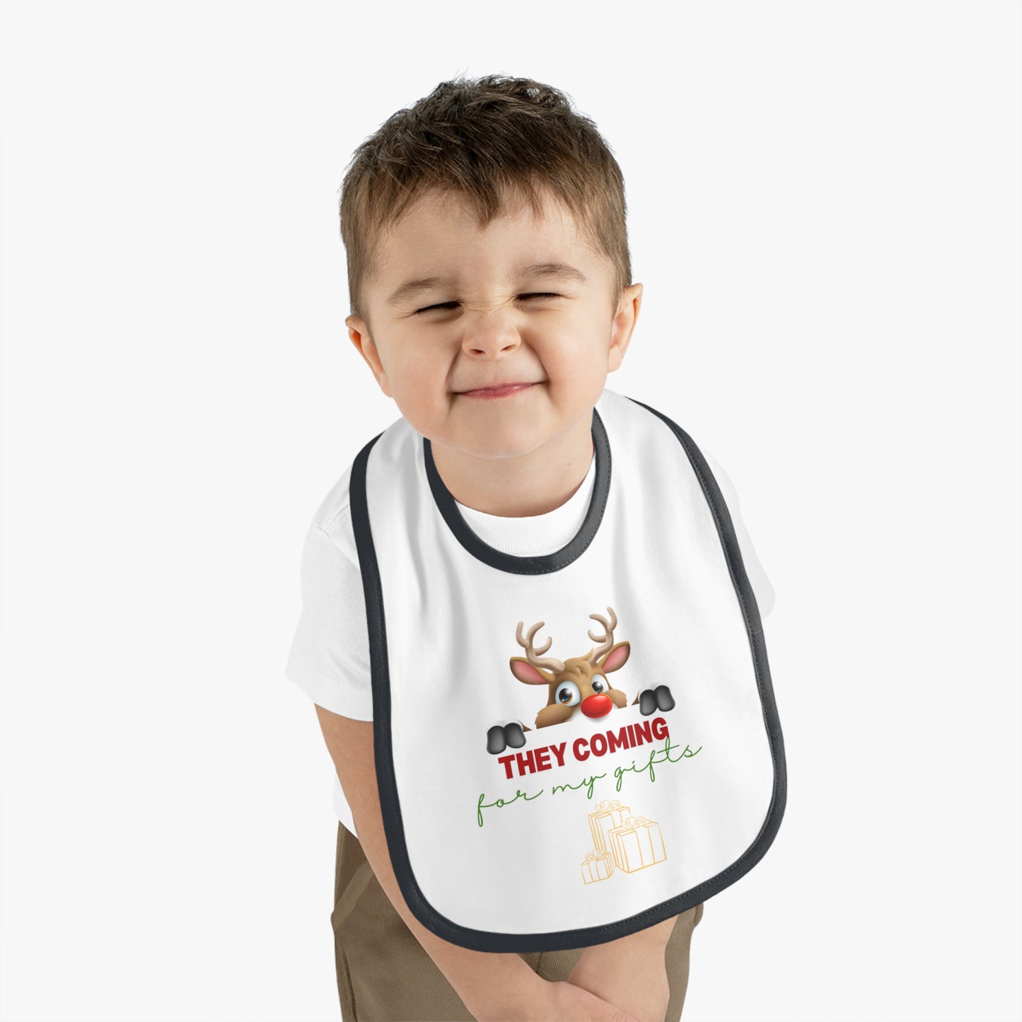 Copy of Merry Christmas, Baby Contrast Trim Jersey Bib