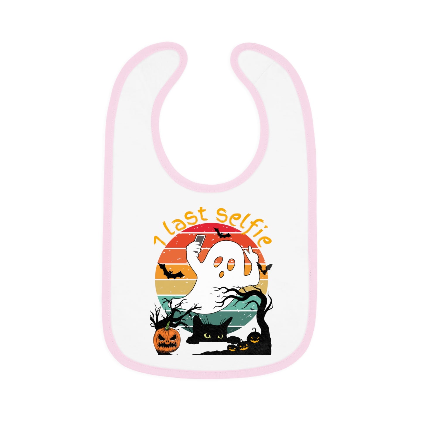 Happy Halloween, 1 last selfie, Baby Contrast Trim Jersey Bib