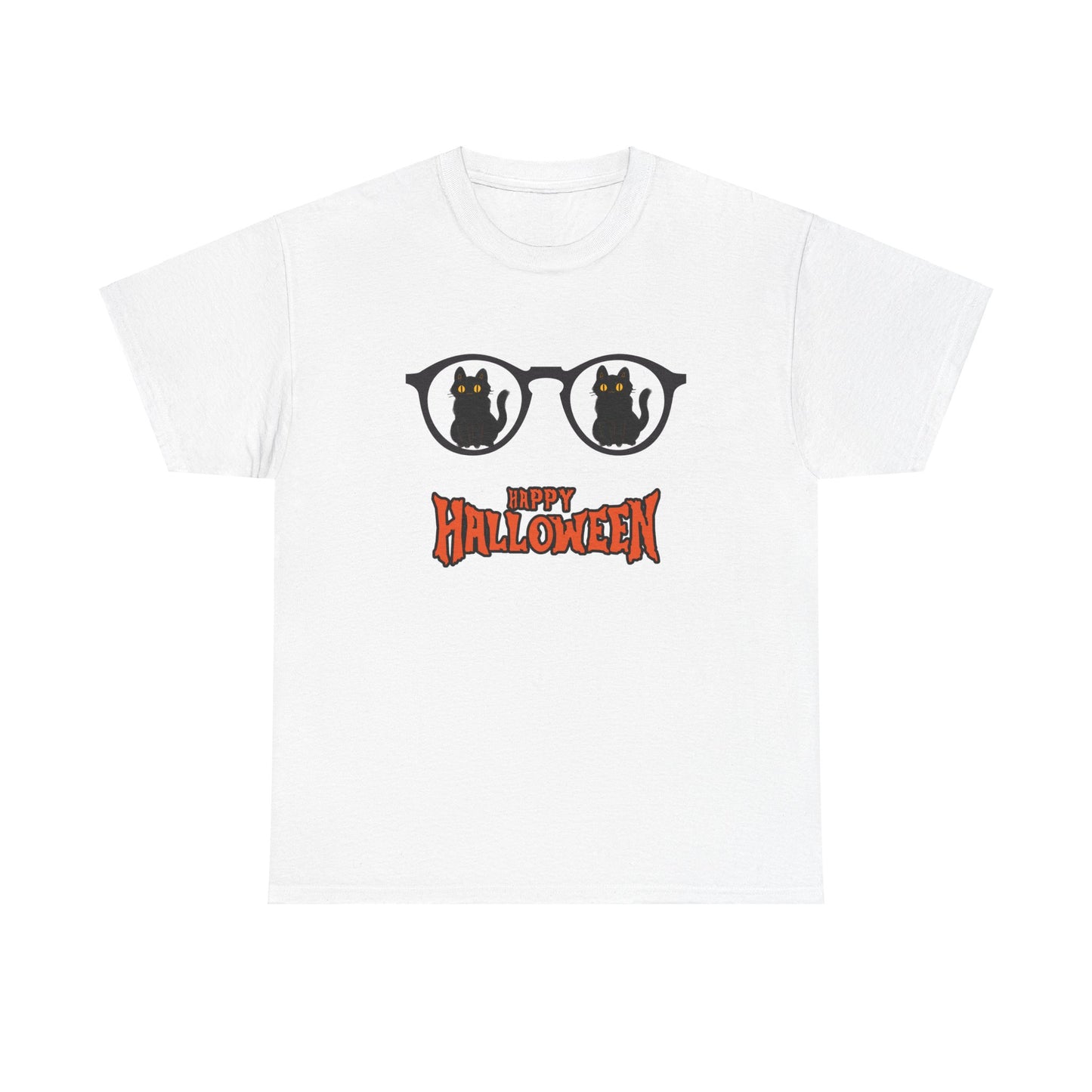 Halloween Glasses with cat Unisex Heavy Cotton Tee