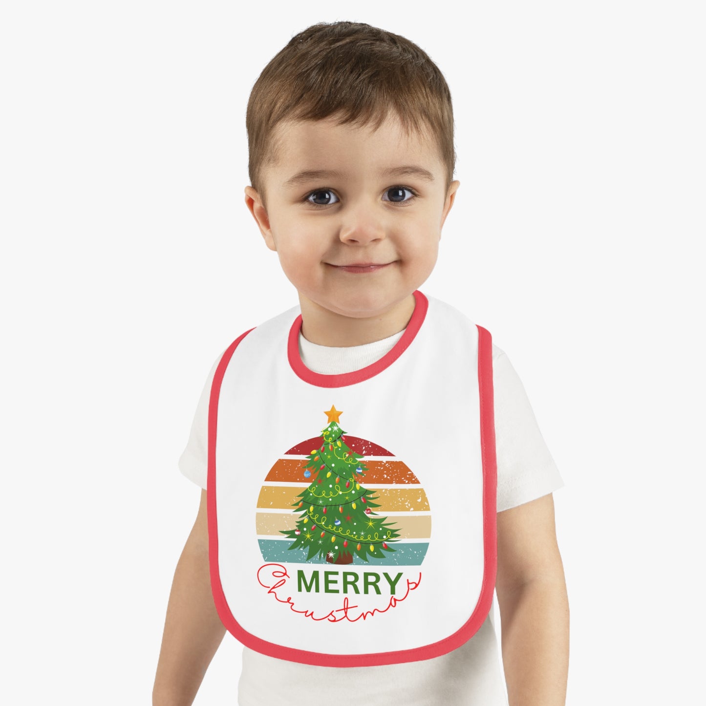 Merry Christmas, Baby Contrast Trim Jersey Bib