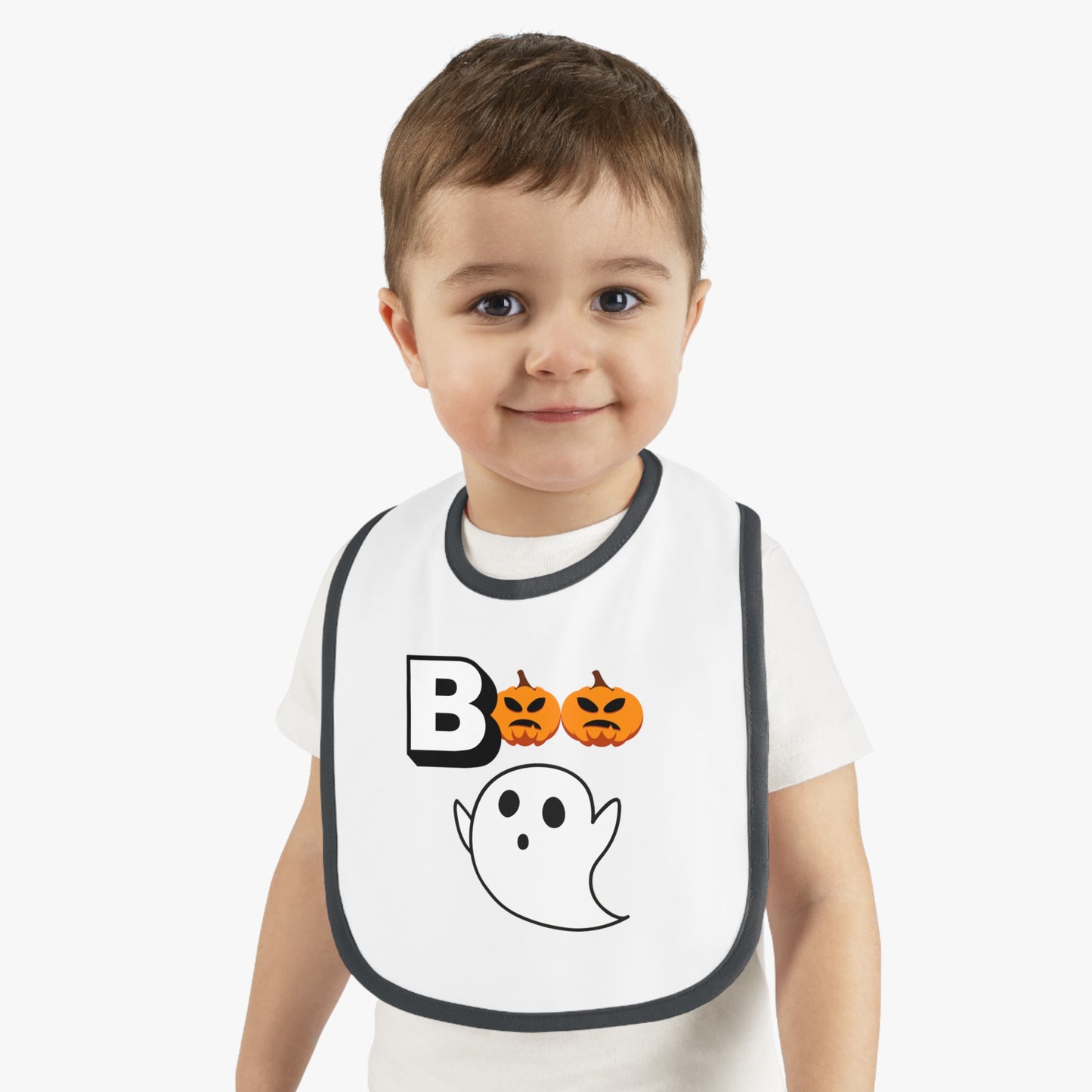 Happy Halloween Boo, Baby Contrast Trim Jersey Bib