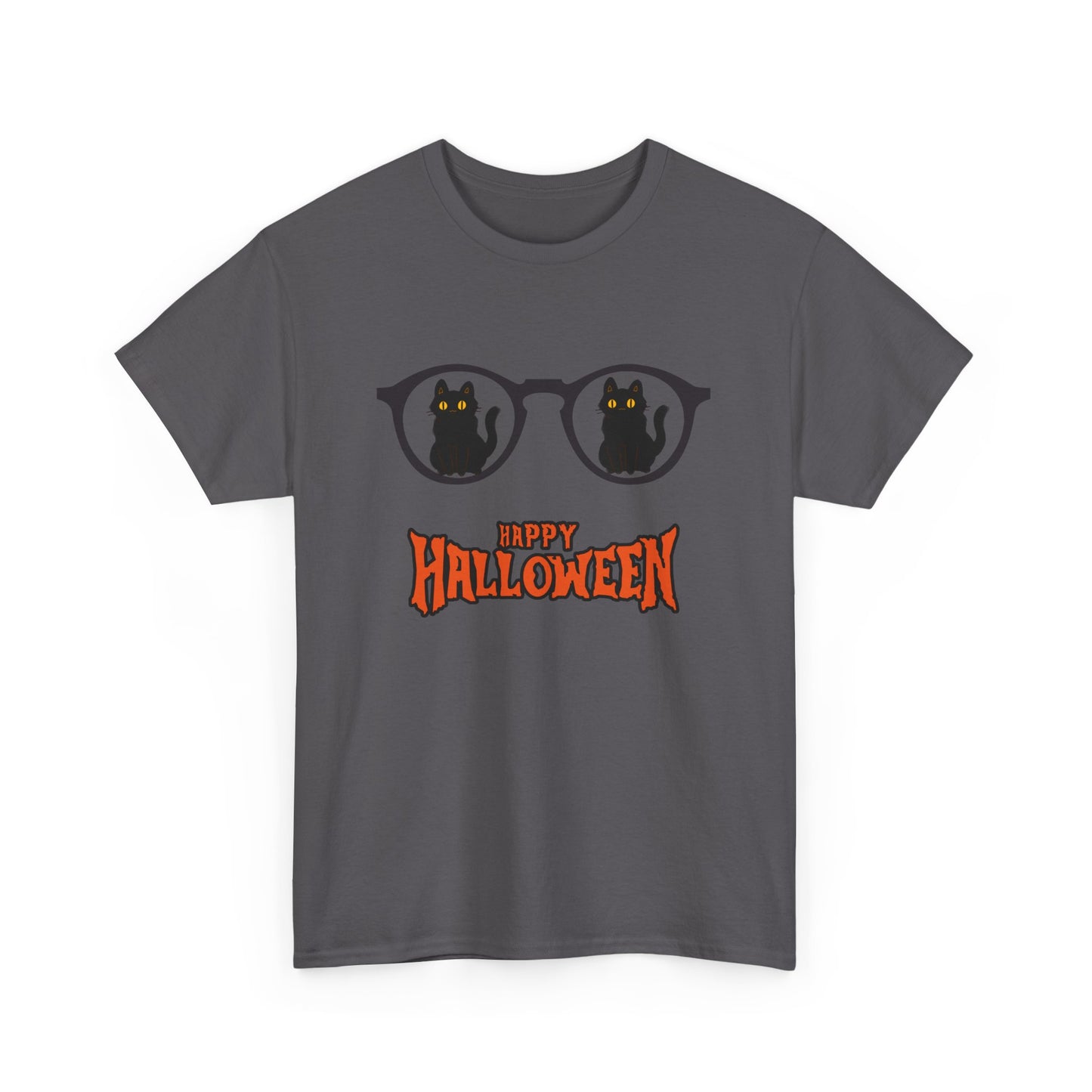 Halloween Glasses with cat Unisex Heavy Cotton Tee