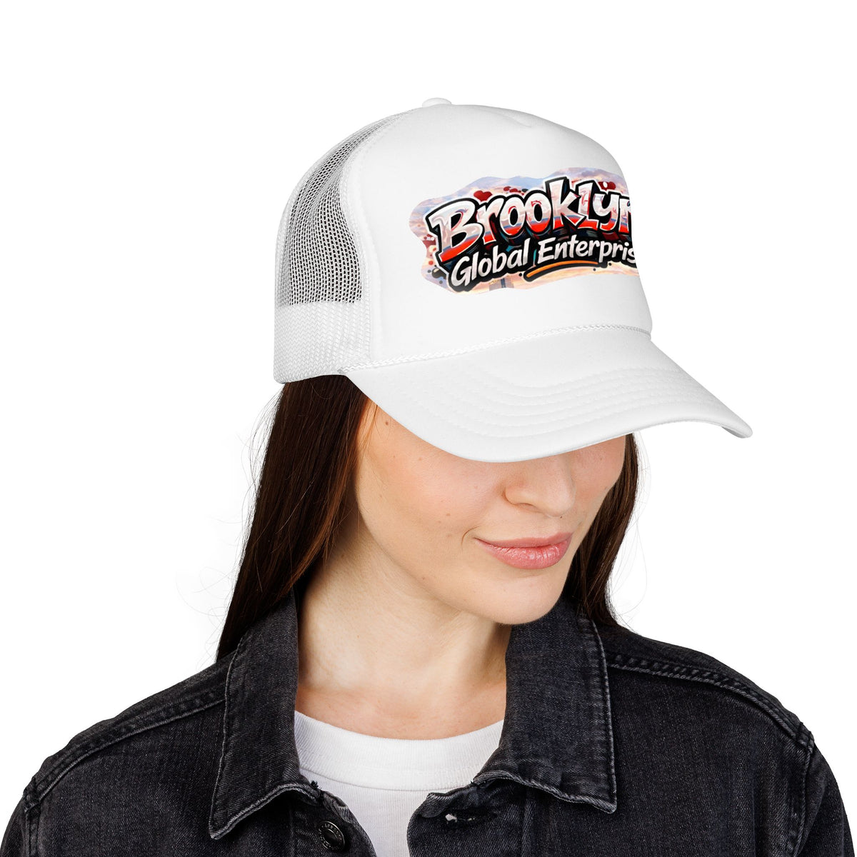 Brooklyn Global Enterprise Foam Trucker Hat — Retro Street Logo Cap