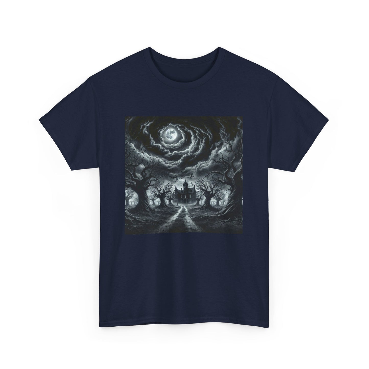 Haunted Halloween scene Unisex Heavy Cotton Tee