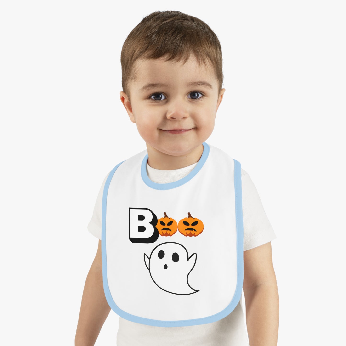 Happy Halloween Boo, Baby Contrast Trim Jersey Bib