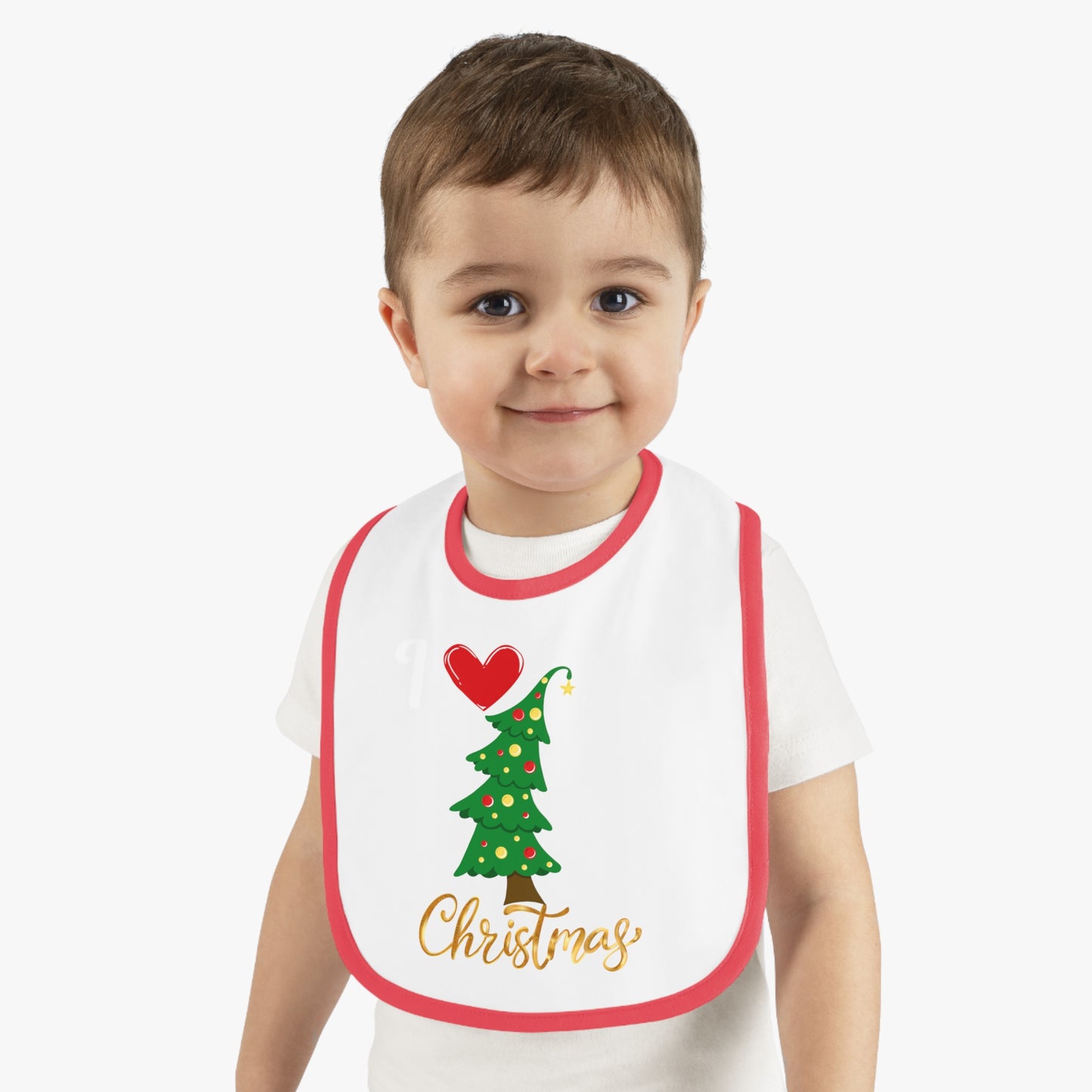 I love Christmas, Baby Contrast Trim Jersey Bib