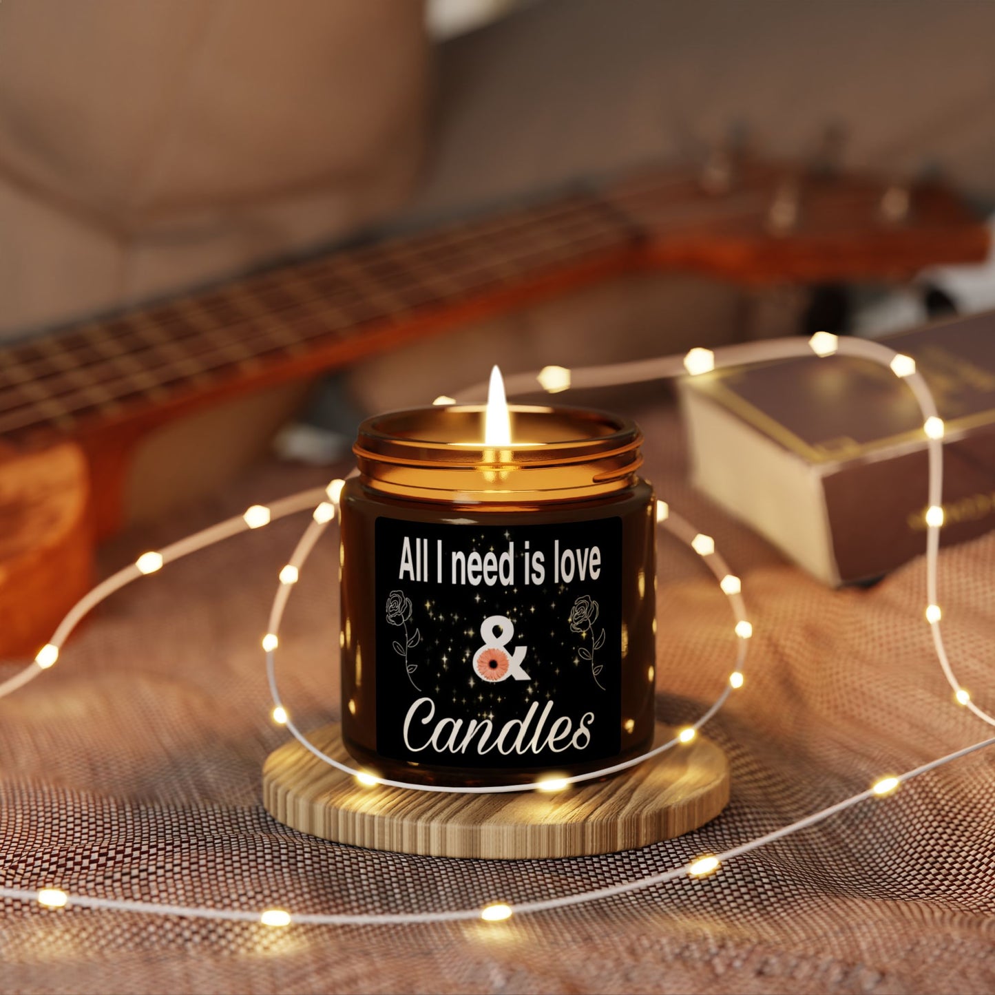 All I need is love and candles, Scented Soy Candle (Multi-Size, Amber Jar)