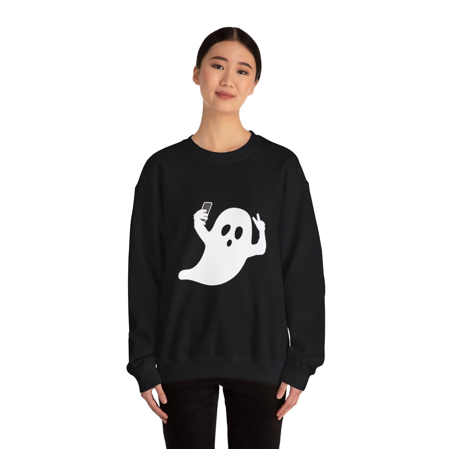 Halloween Ghost selfie  Unisex Heavy Blend™ Crewneck Sweatshirt