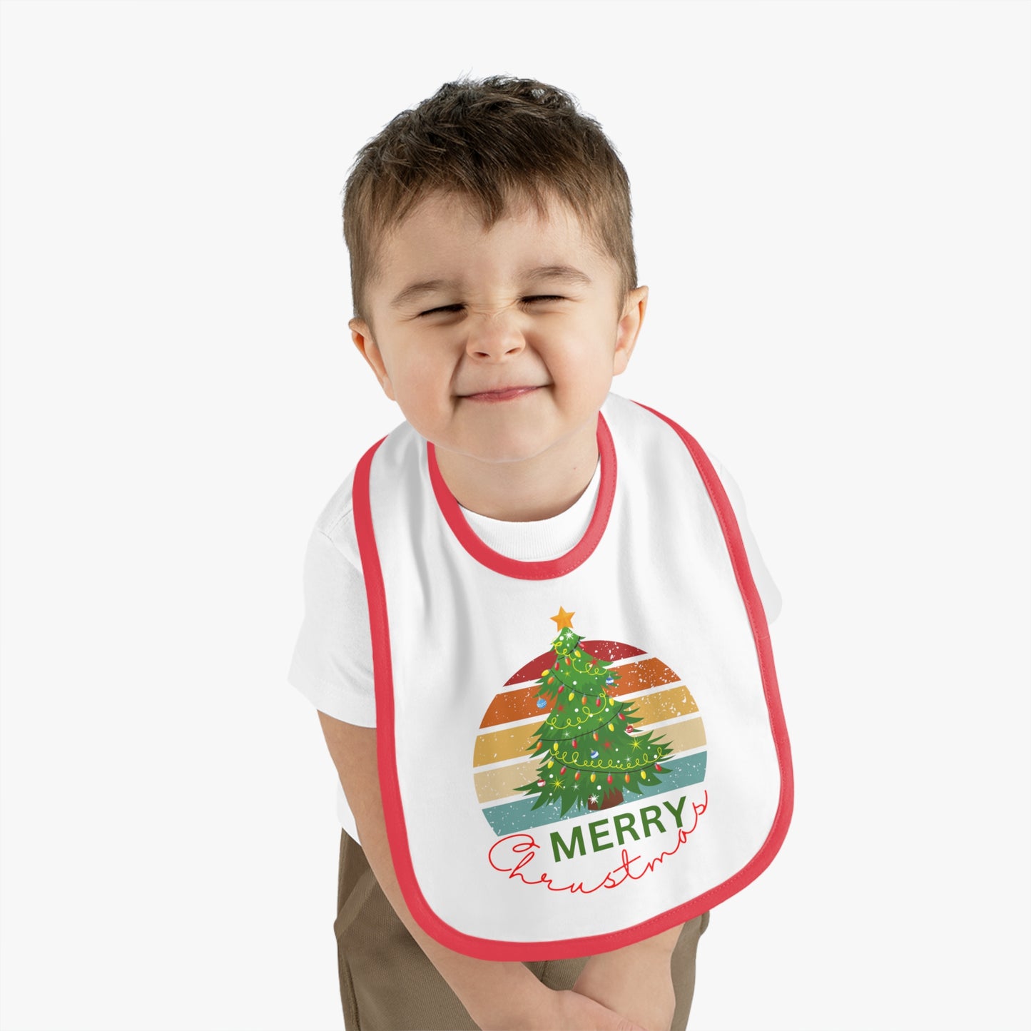 Merry Christmas, Baby Contrast Trim Jersey Bib