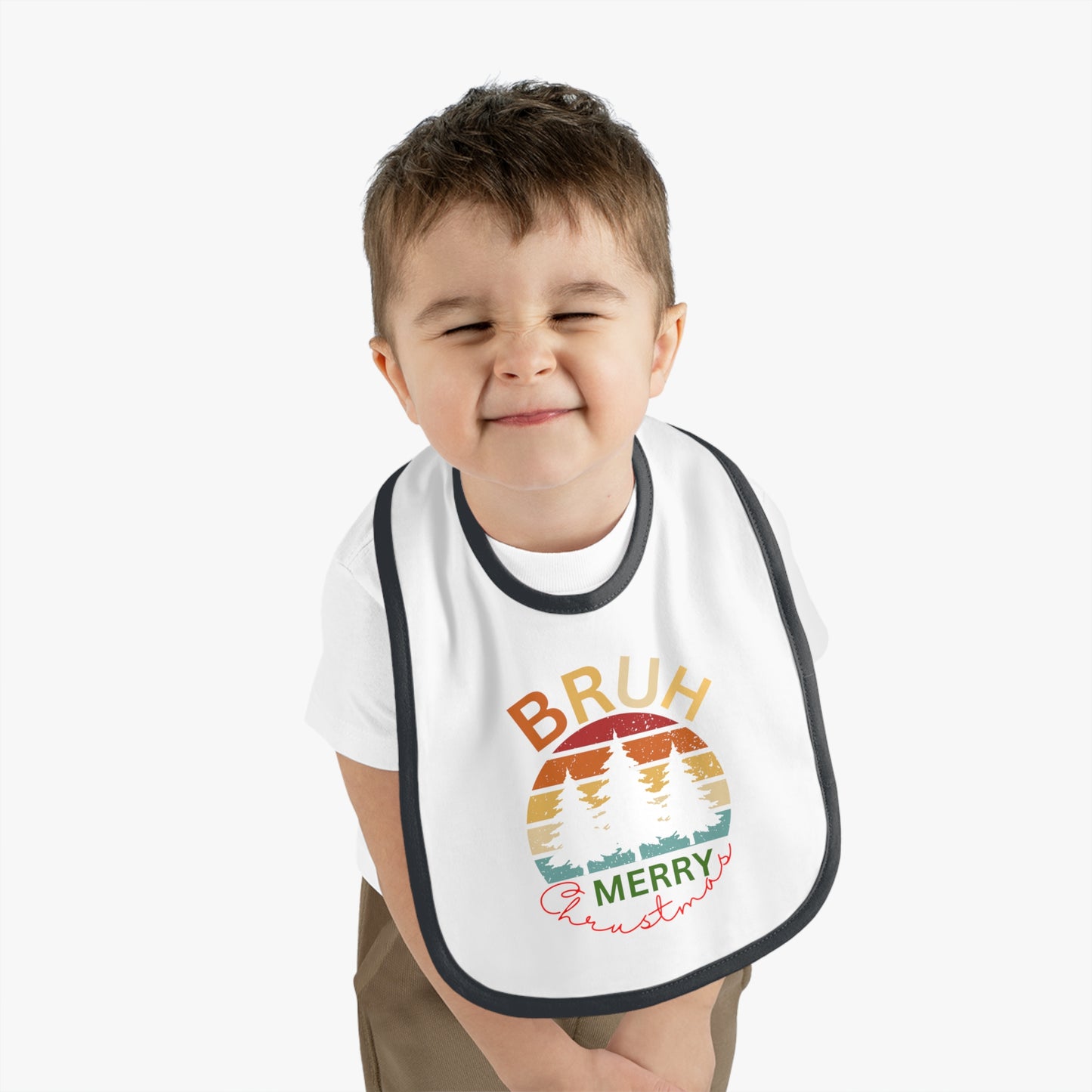 Merry Christmas, Baby Contrast Trim Jersey Bib