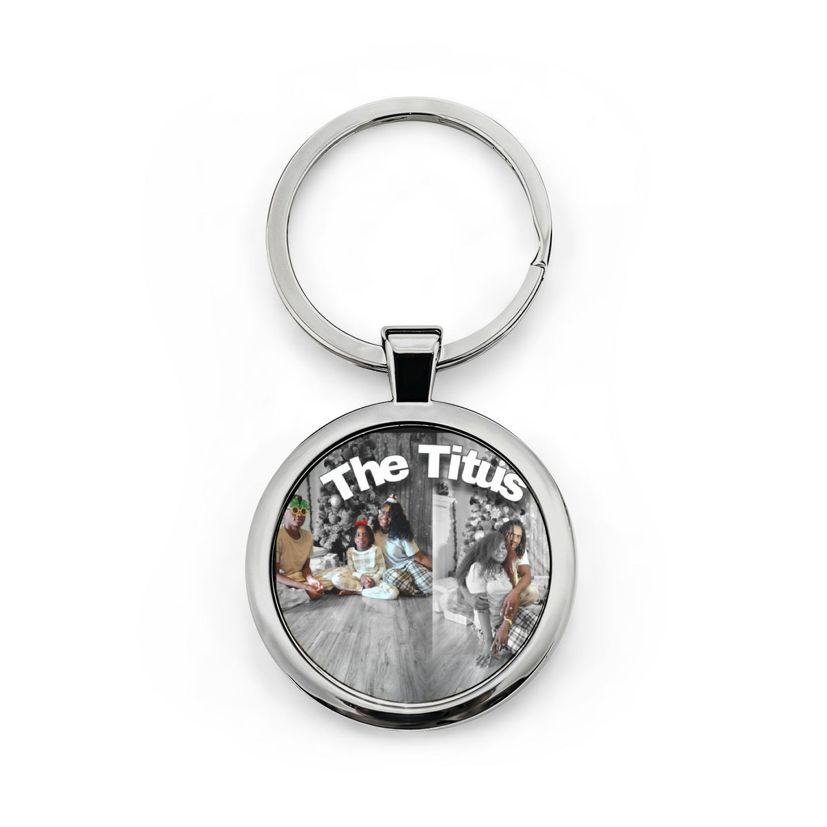 Titus Personalized Round Stainless Steel Keychain — Custom Photo & Name Keyring