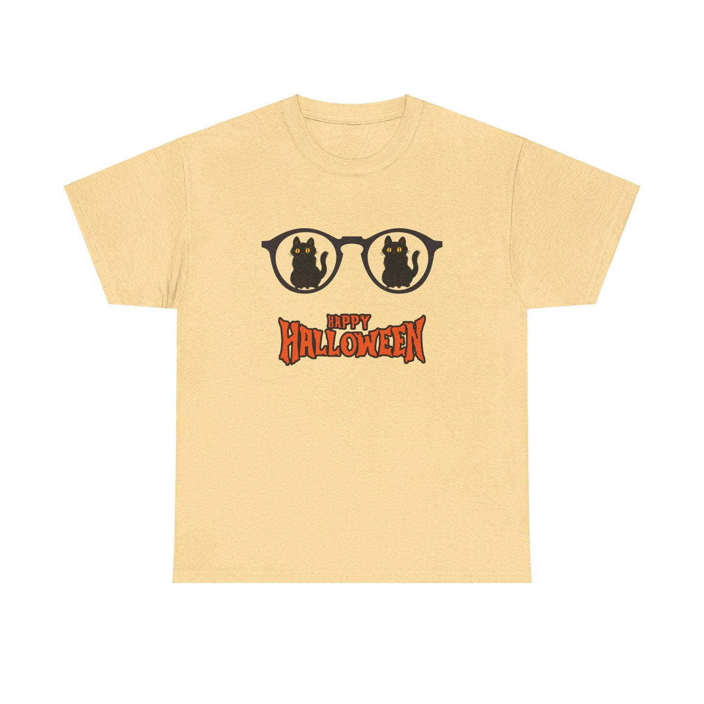 Halloween Glasses with cat Unisex Heavy Cotton Tee