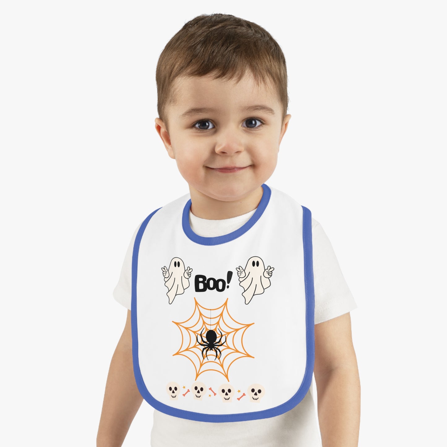 Happy Halloween boo, Baby Contrast Trim Jersey Bib