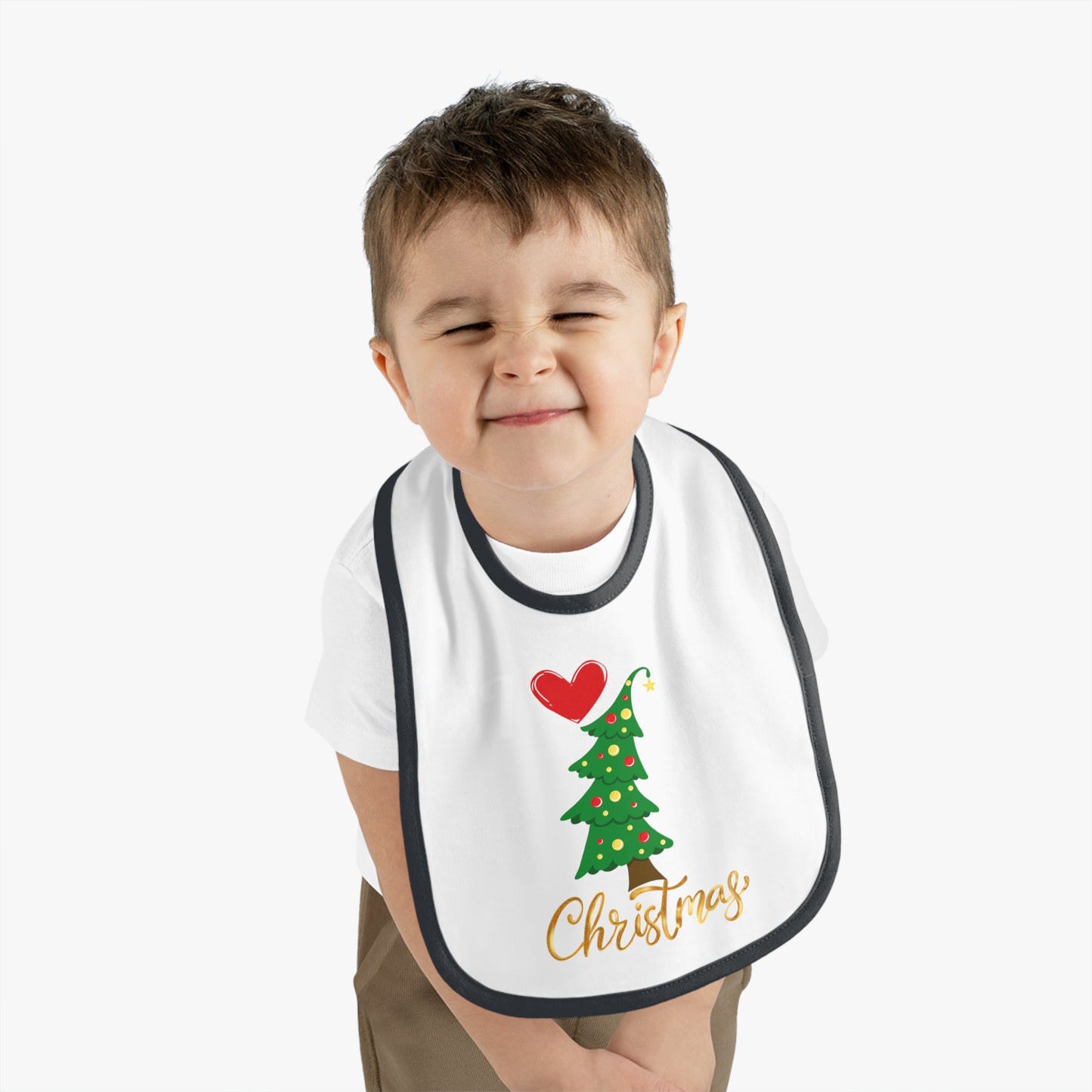 I love Christmas, Baby Contrast Trim Jersey Bib