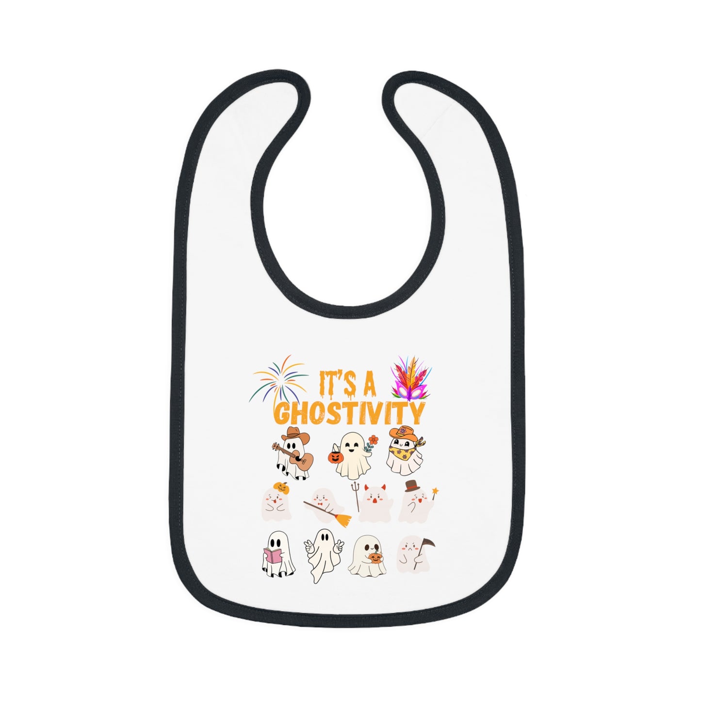 Happy Halloween ghostivity, Baby Contrast Trim Jersey Bib