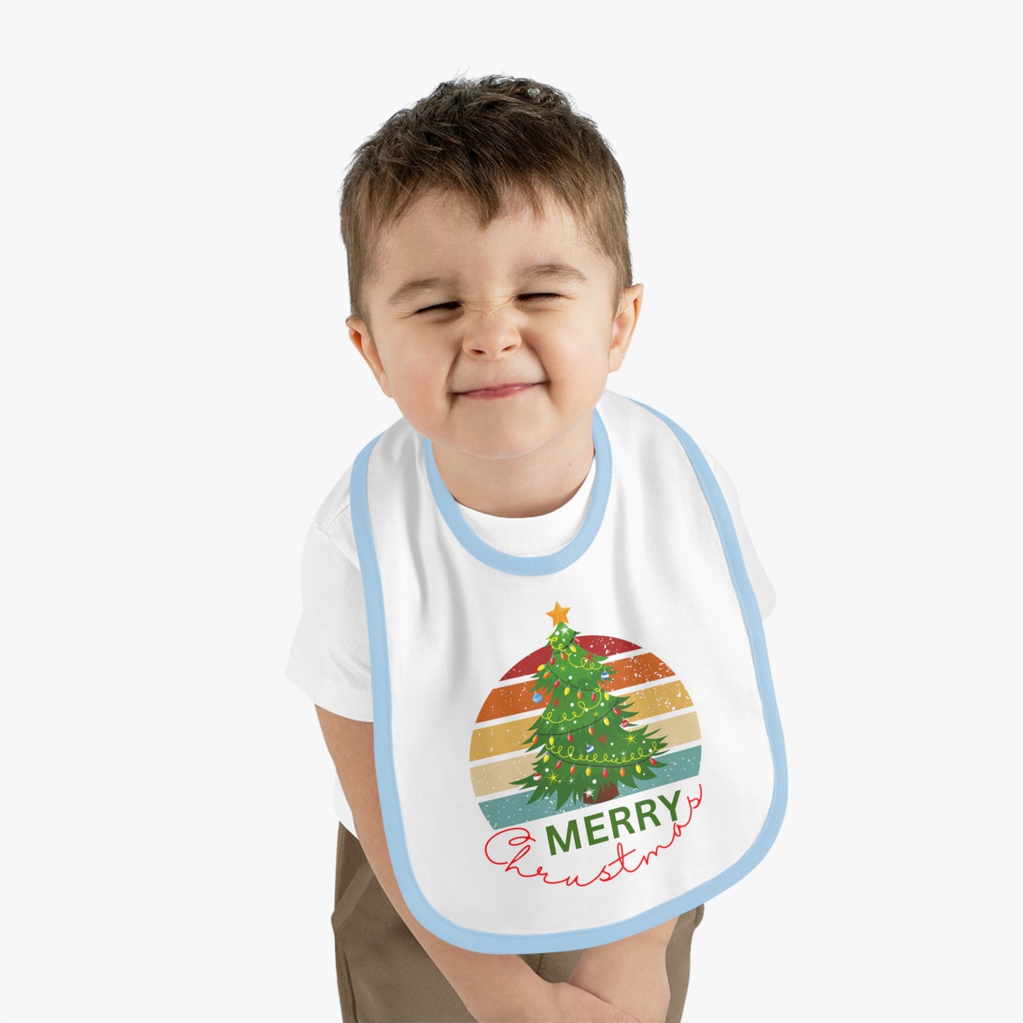 Merry Christmas, Baby Contrast Trim Jersey Bib