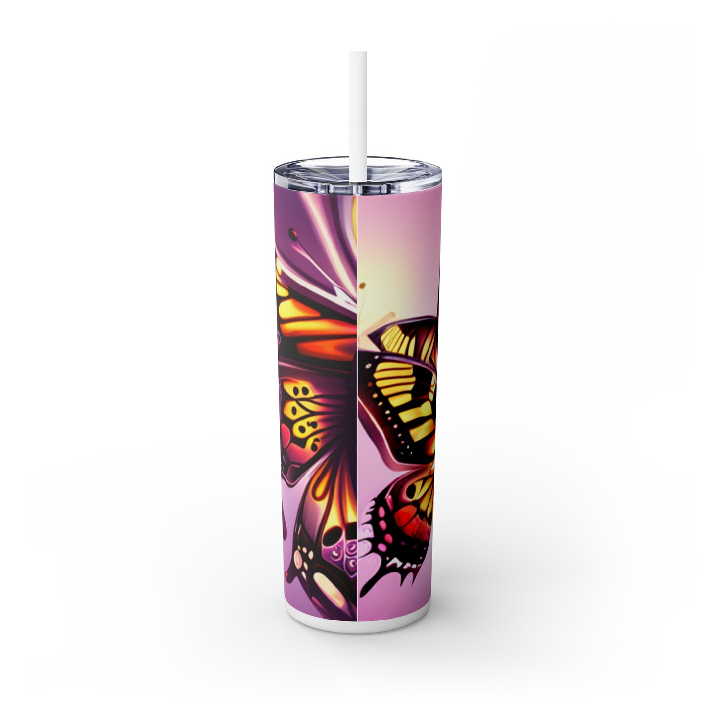 Butterflies Skinny Tumbler with Straw, 20oz