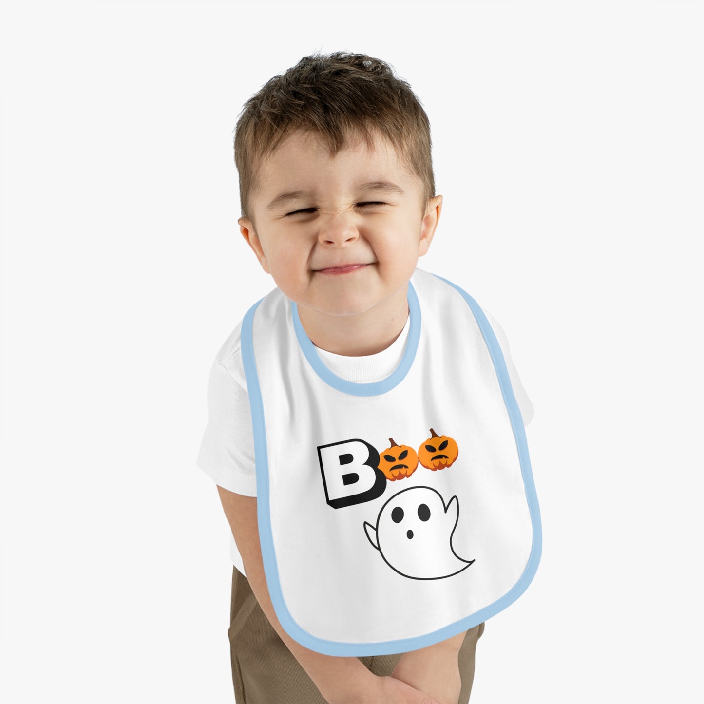 Happy Halloween Boo, Baby Contrast Trim Jersey Bib