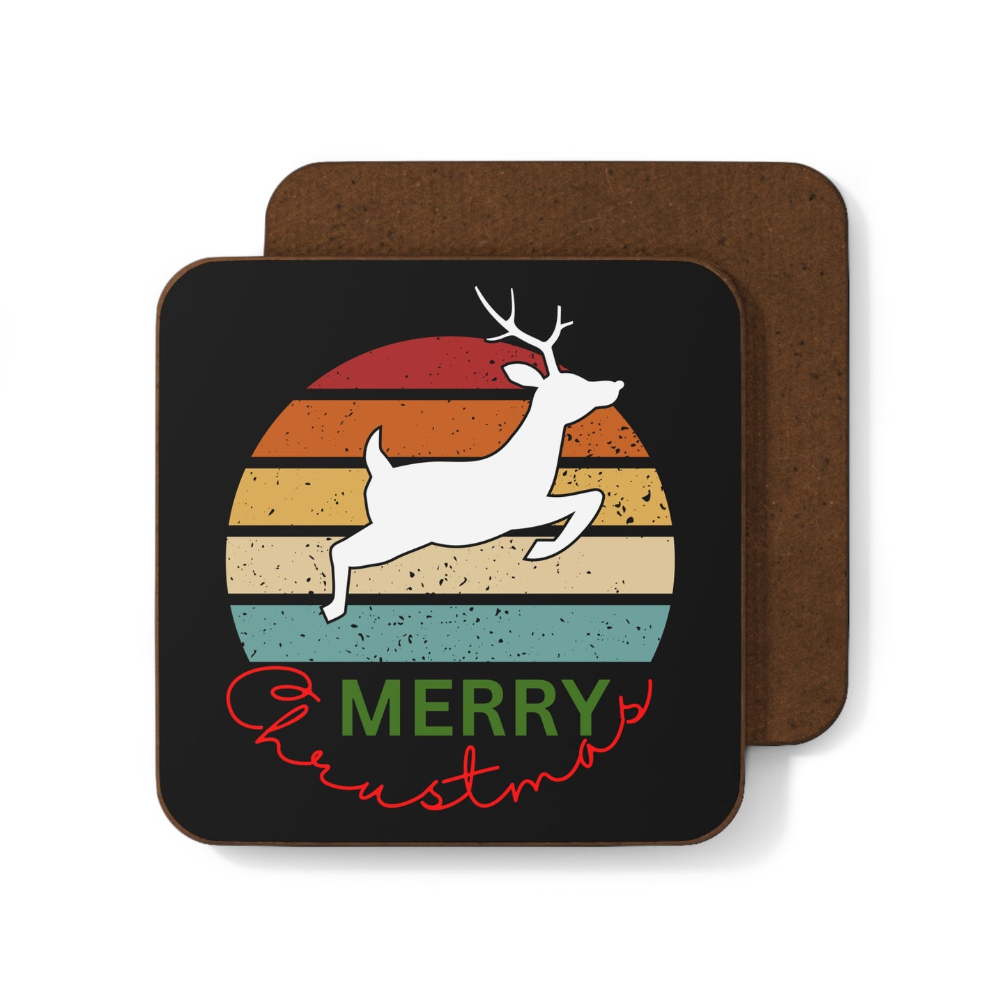 Deer Run Merry Christmas, Hardboard Back Coaster