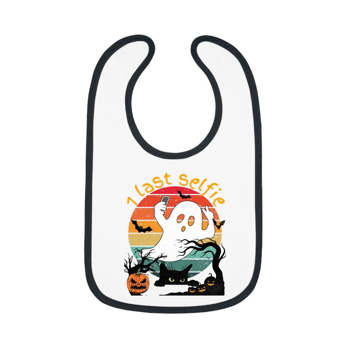 Happy Halloween, 1 last selfie, Baby Contrast Trim Jersey Bib