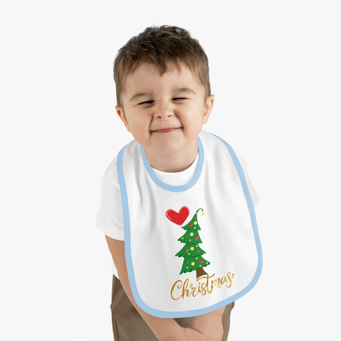 I love Christmas, Baby Contrast Trim Jersey Bib