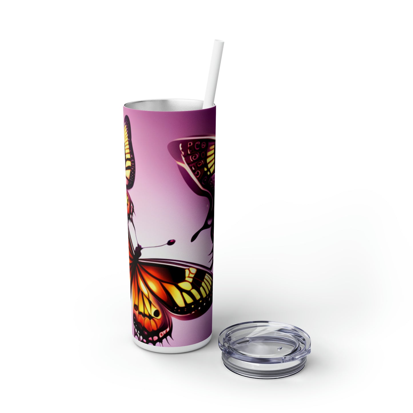 Butterflies Skinny Tumbler with Straw, 20oz