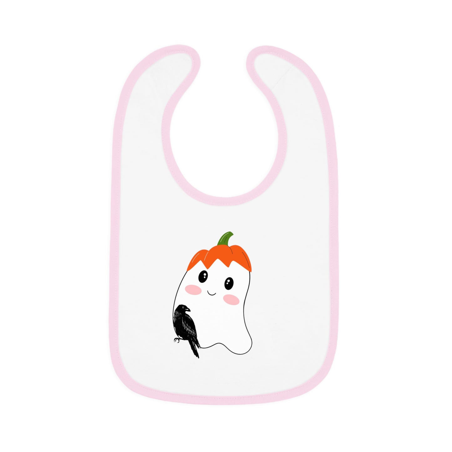 Happy Halloween, Bird with ghost, Baby Contrast Trim Jersey Bib