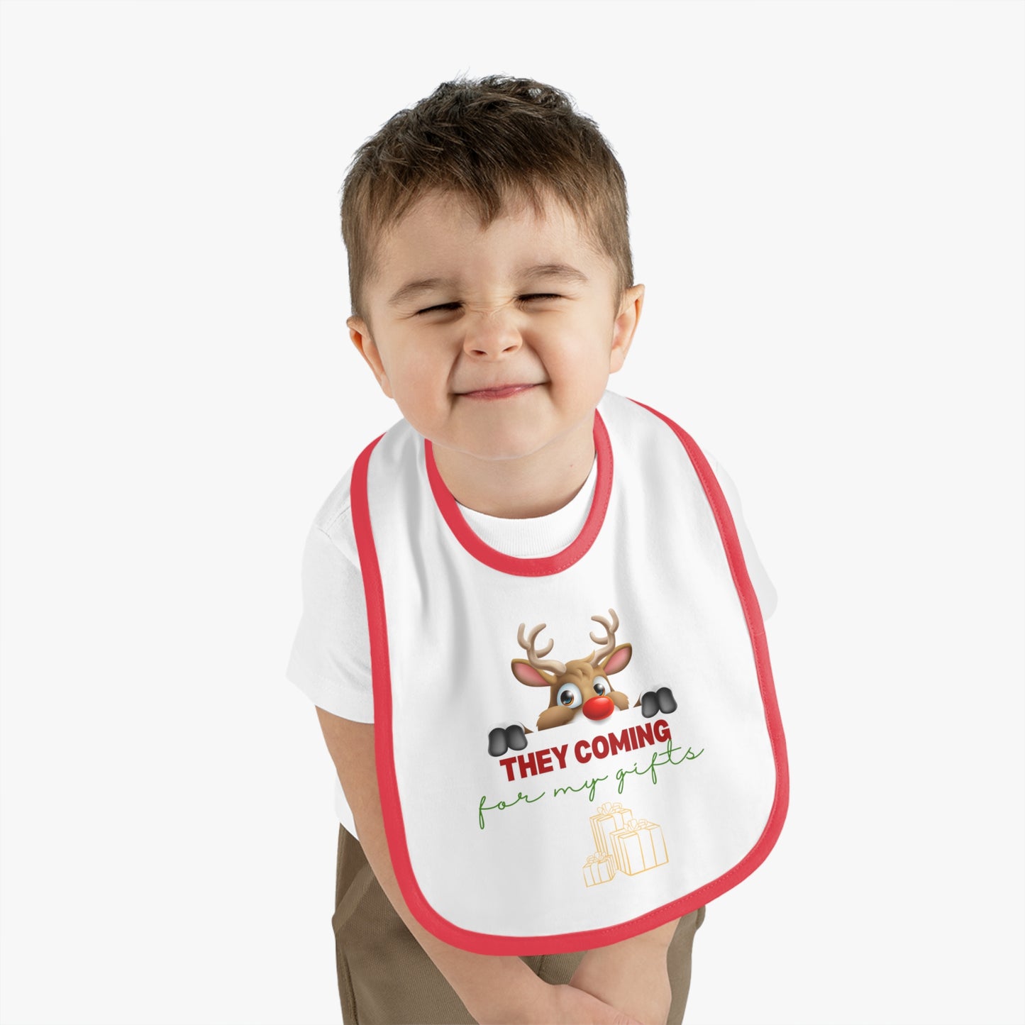 Copy of Merry Christmas, Baby Contrast Trim Jersey Bib