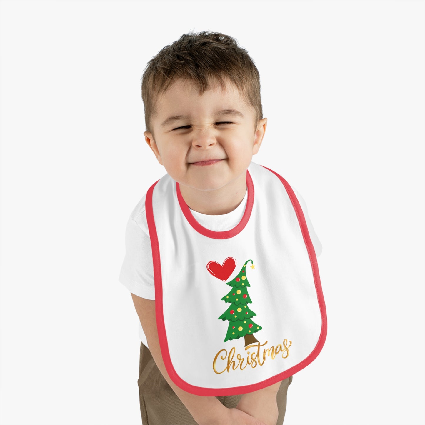 I love Christmas, Baby Contrast Trim Jersey Bib