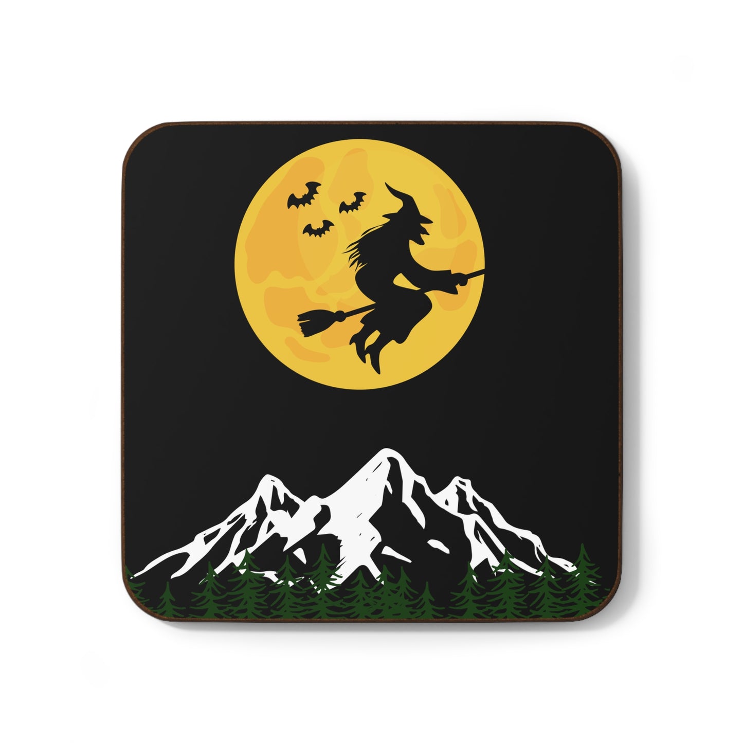 Halloween Witch Flying, Hardboard Back Coaster