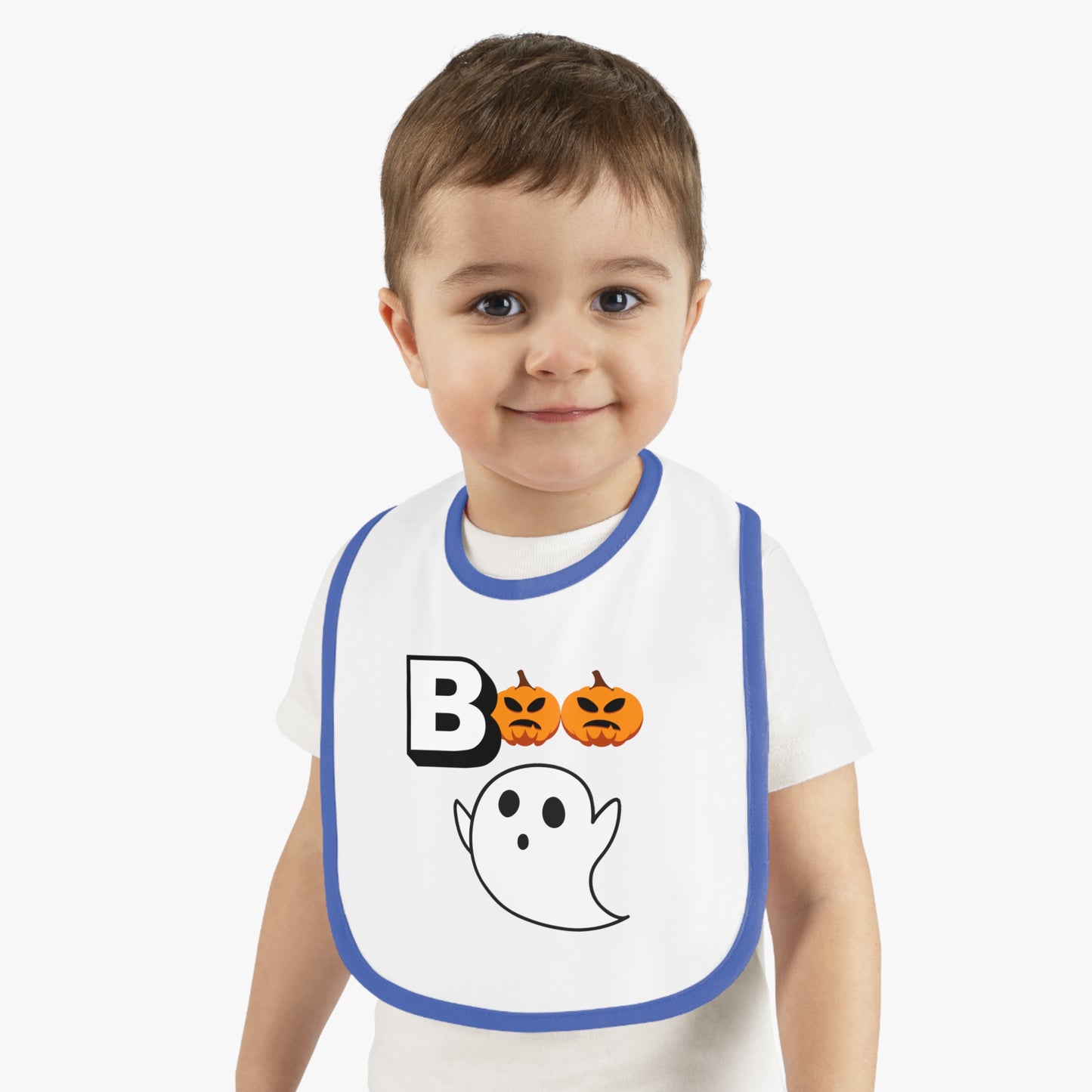 Happy Halloween Boo, Baby Contrast Trim Jersey Bib