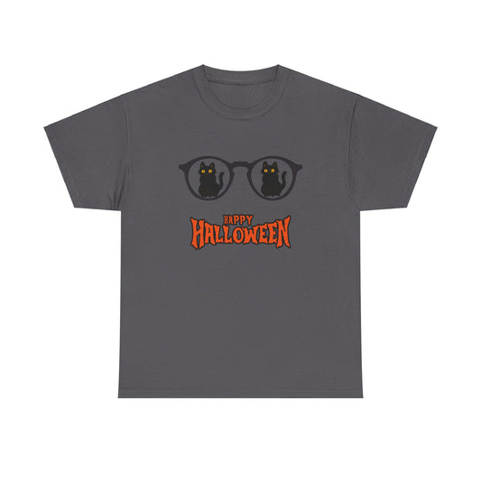 Halloween Glasses with cat Unisex Heavy Cotton Tee