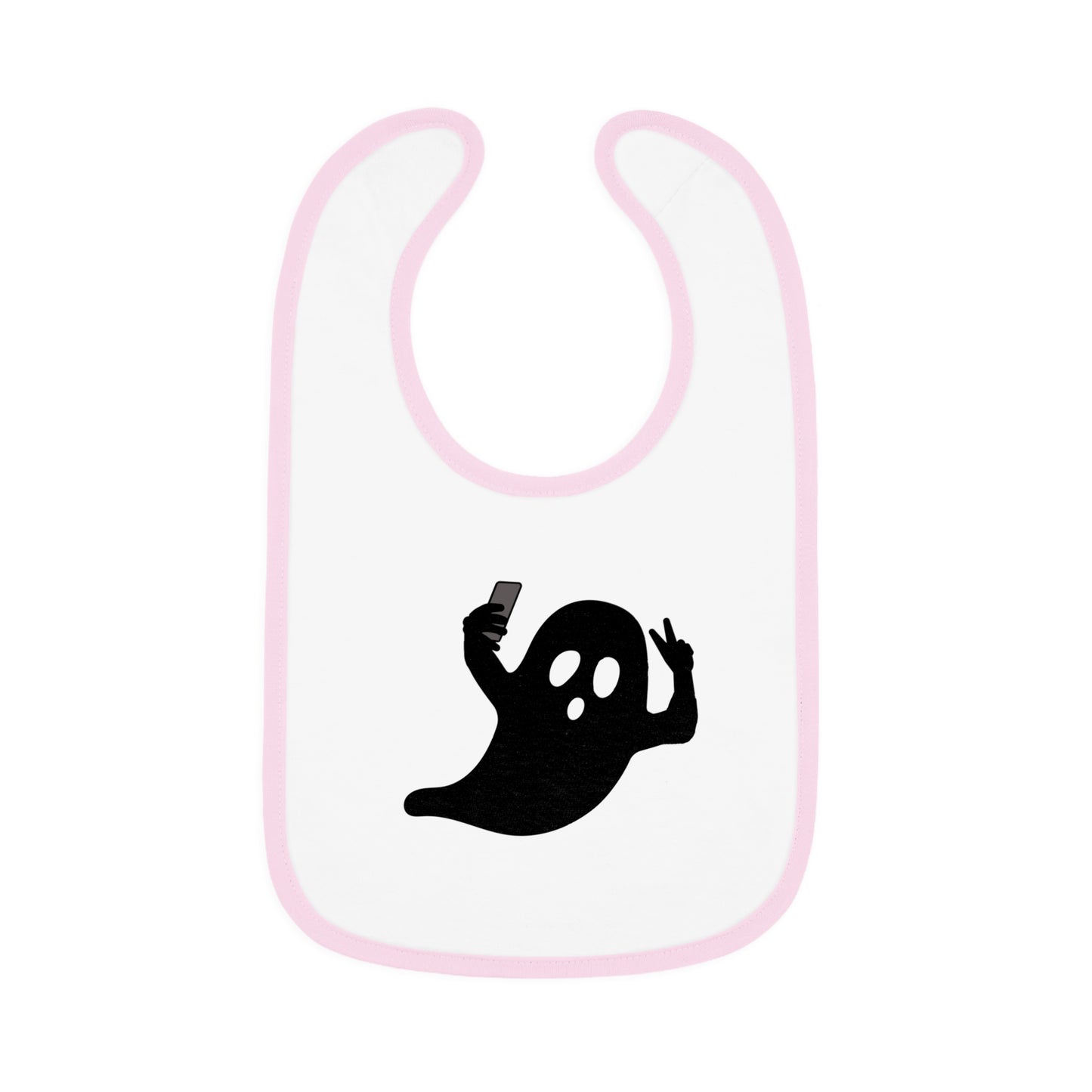 Happy Halloween ghost selfie, Baby Contrast Trim Jersey Bib