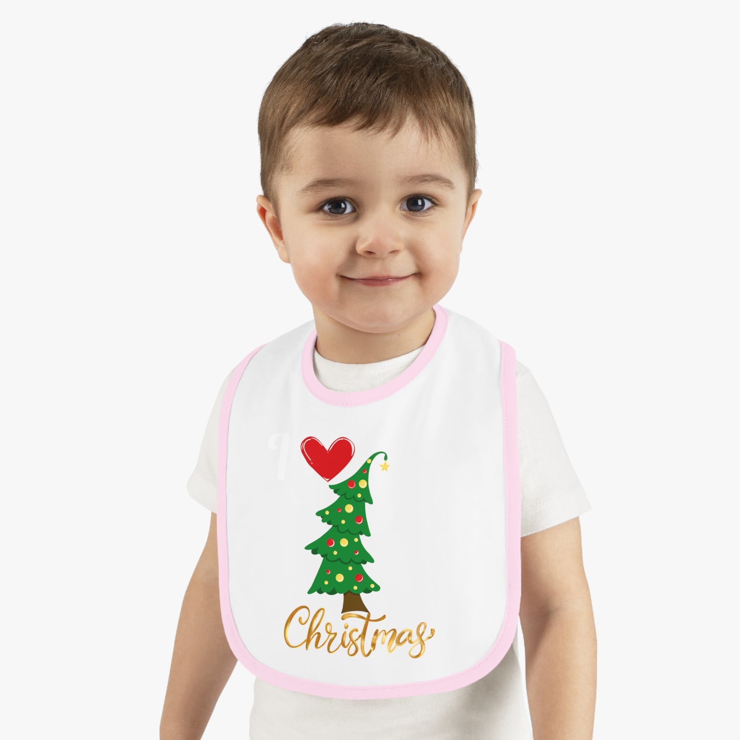 I love Christmas, Baby Contrast Trim Jersey Bib