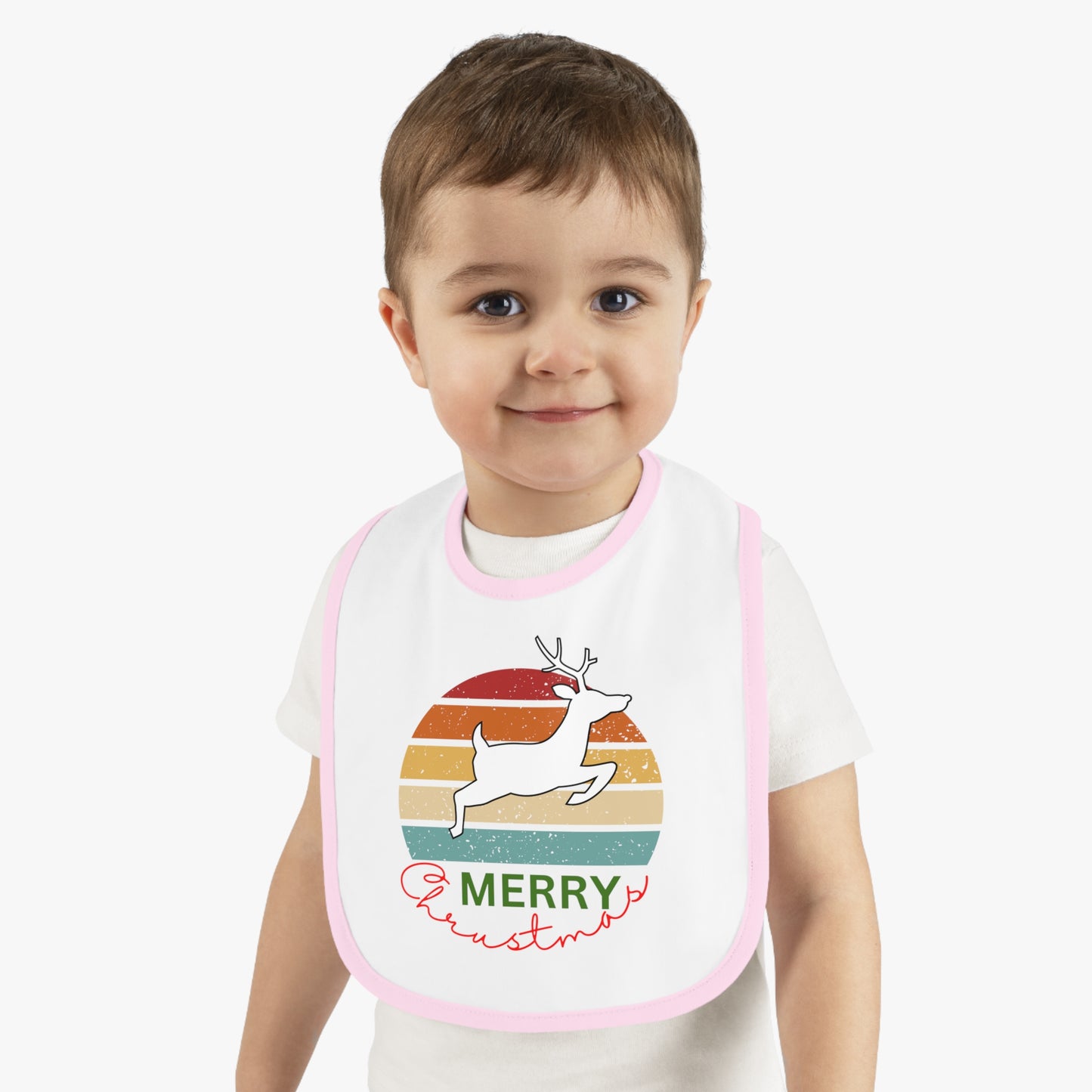 Merry Christmas, Baby Contrast Trim Jersey Bib